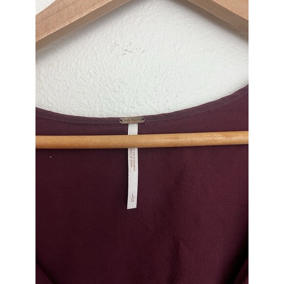 Free People Cropped Top V Neck Burgundy Bell Sleeve Flowy Romantic Valentine L - Picture 5 of 6